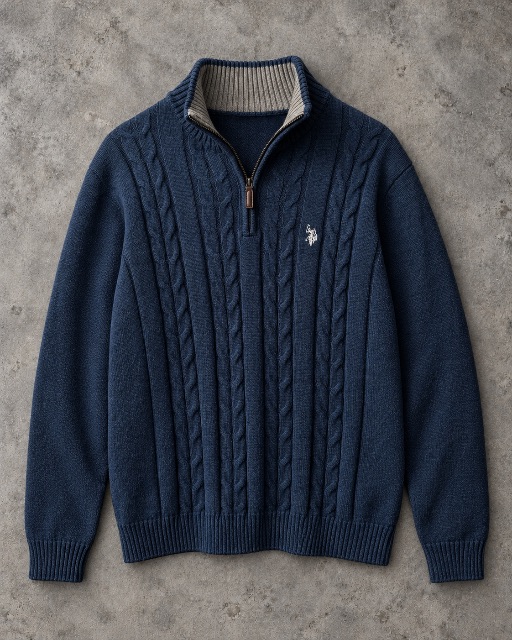 U.S. Polo Assn. Quarter Zip Cable Knit Sweater Azul Marino talla L