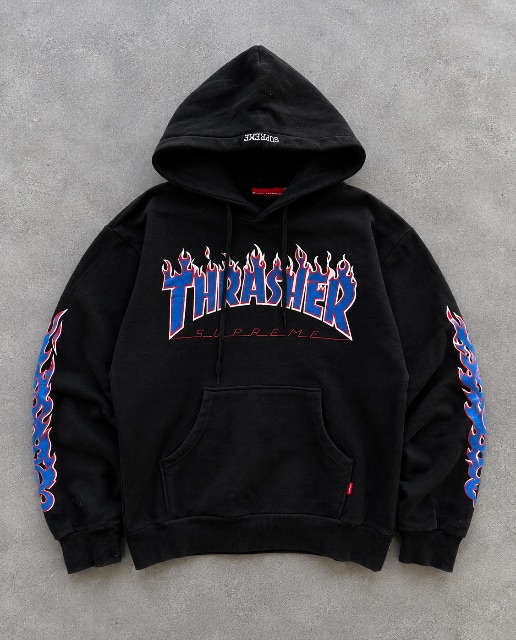 Supreme Thrasher Flame Hoodie Black talla M/L
